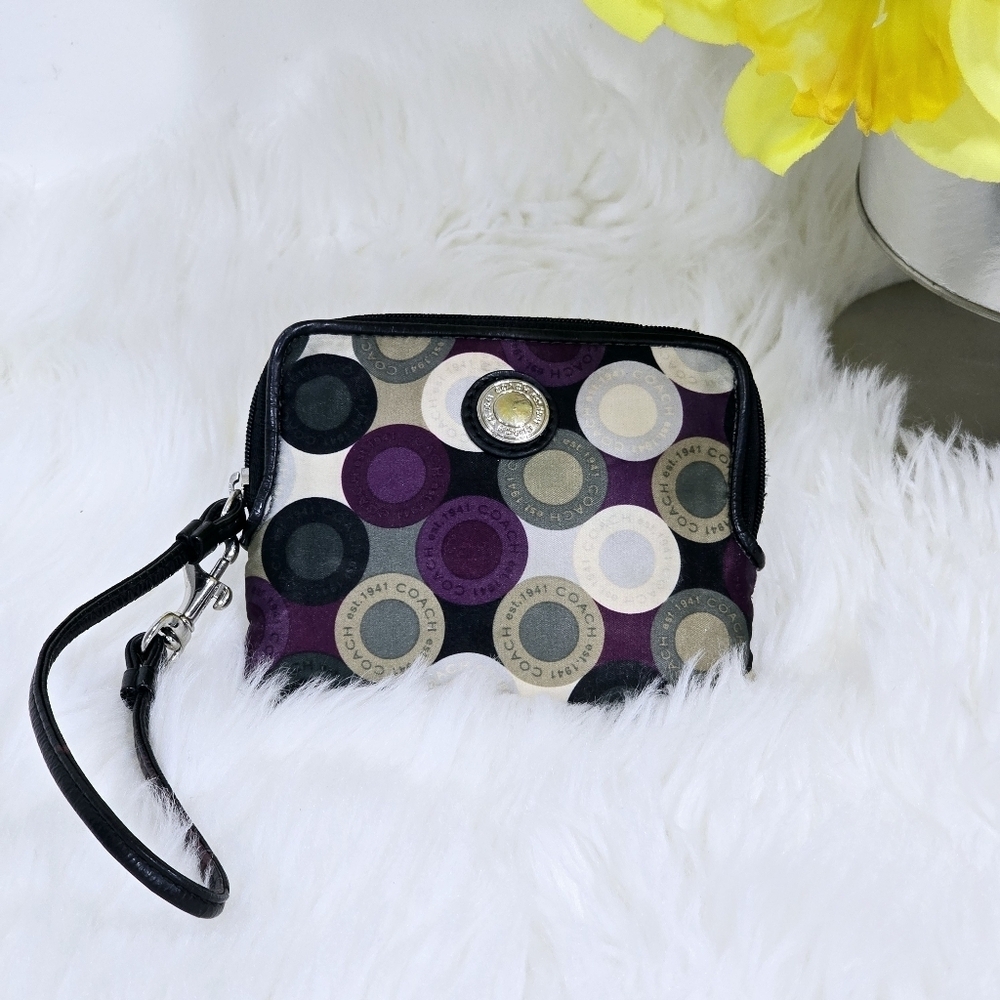 Coach Madison Signature Satin purple,white,gray and black wristlet . - Picture 12 of 13